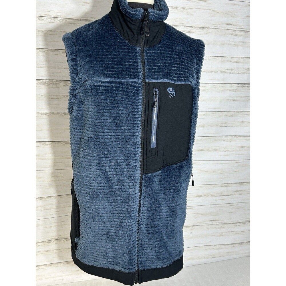 MOUNTAIN HARDWARE Polartec Blue Black Fur Fleece Long Vest Size LARGE jacket ski